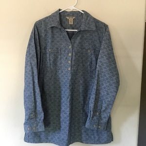 DULUTH TRADING 1/2 BUTTON UP PULL OVER TUNIC SHIRT